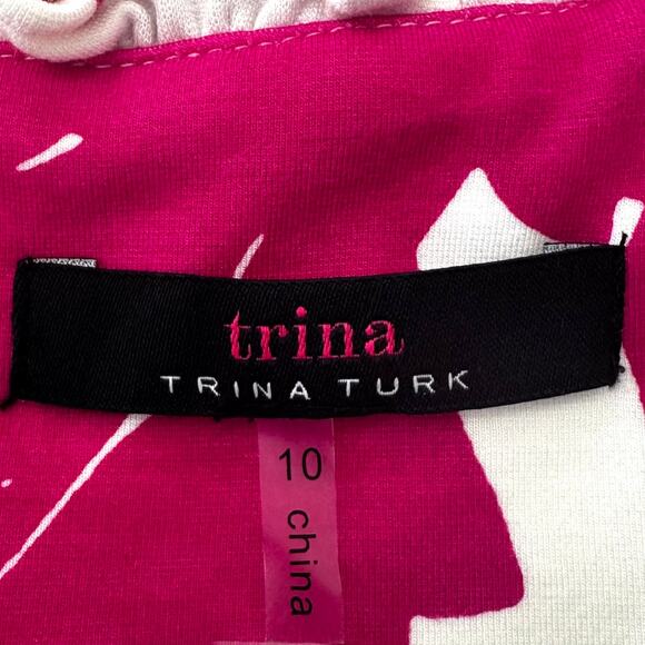 Trina Turk Zile Sleeveless Ruffle Sheath Dress in Fuchsia / White Floral Size 10 - Picture 10 of 11